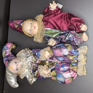 Vintage Colorful Jester Dolls Set Porcelain